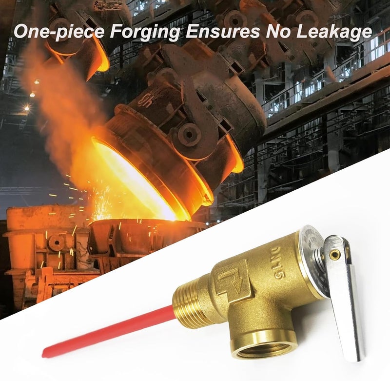LECLOC صمام تخفيف ضغط سخان الماء RV 1/2" اتصال NPT، 210°F 150 psi صمام تخفيف الحرارة والضغط لسخان الماء الكهربائي، جسم نحاسي سميك مع مسبار ممتد - Image 1